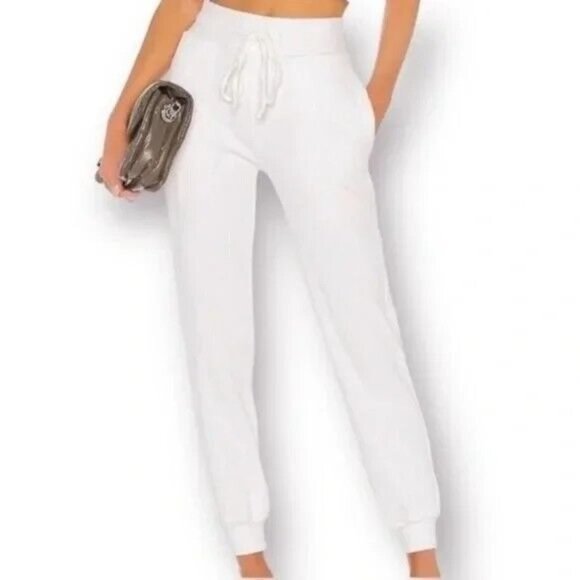 Mira Lounge‎ Jogger Calme Johnny Was White Sweatpants NWT - Picture 1 of 3